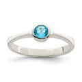Sterling Silver Light Blue Round Bezel CZ Ring