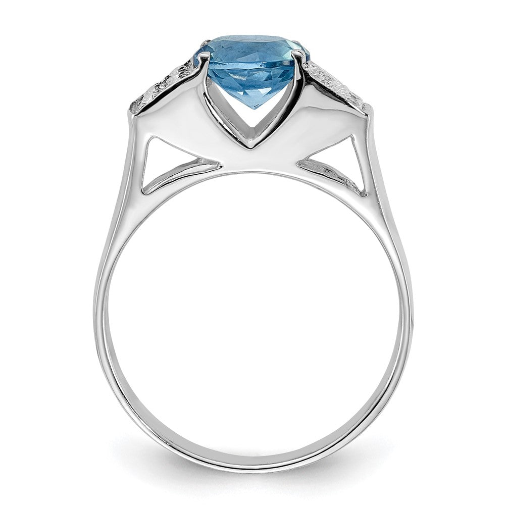 Sterling Silver Light Blue Round w/Pav‚ Sides CZ Ring