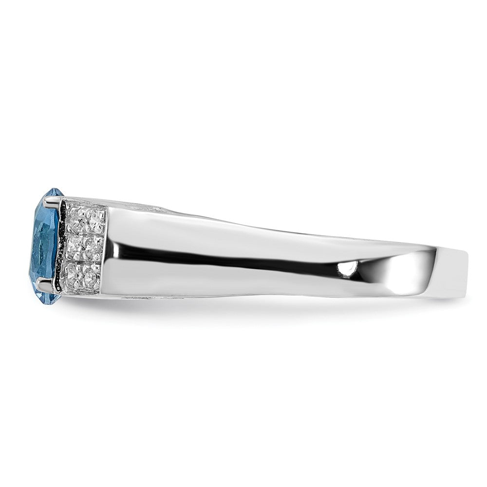 Sterling Silver Light Blue Round w/Pav‚ Sides CZ Ring