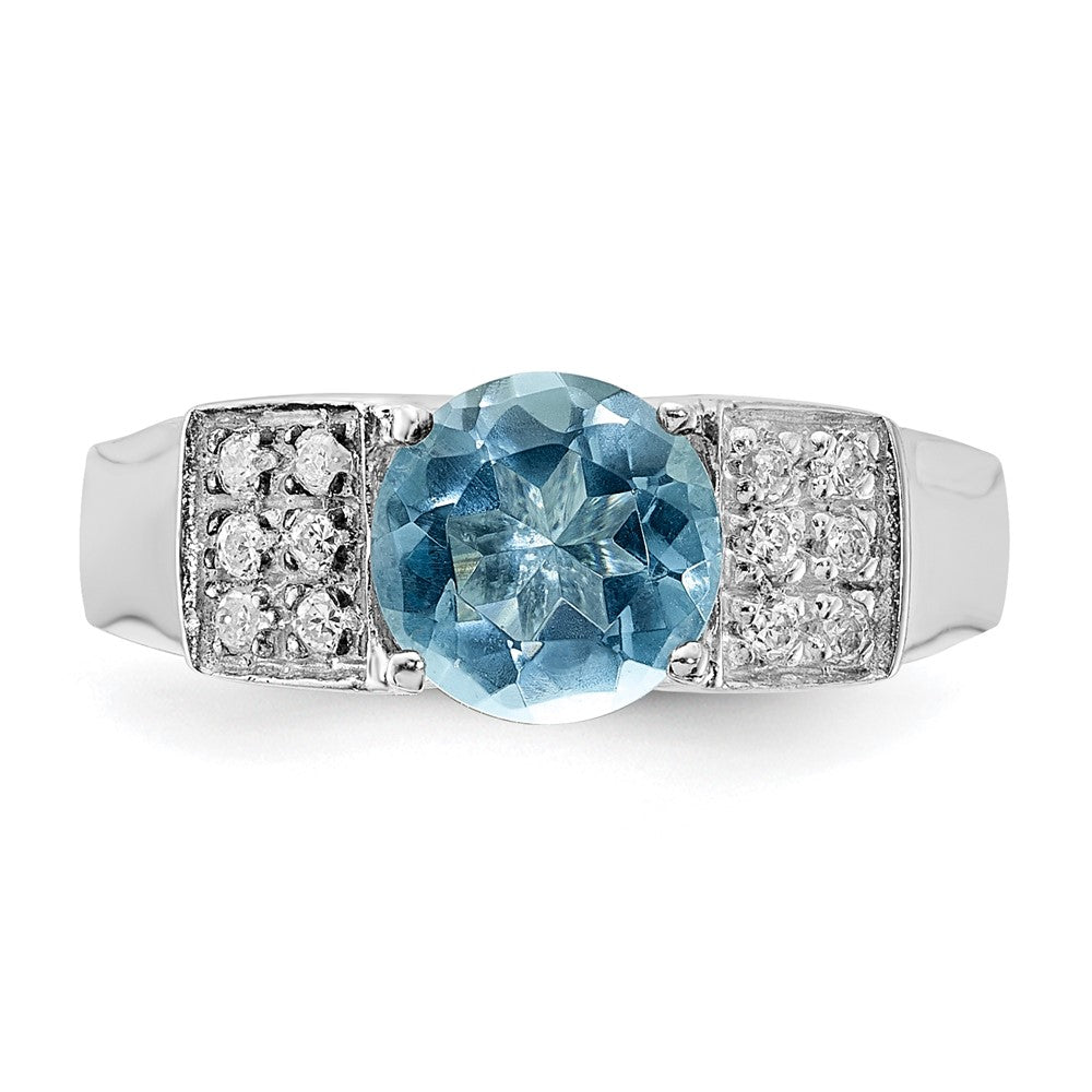Sterling Silver Light Blue Round w/Pav‚ Sides CZ Ring