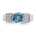 Sterling Silver Light Blue Round w/Pav‚ Sides CZ Ring
