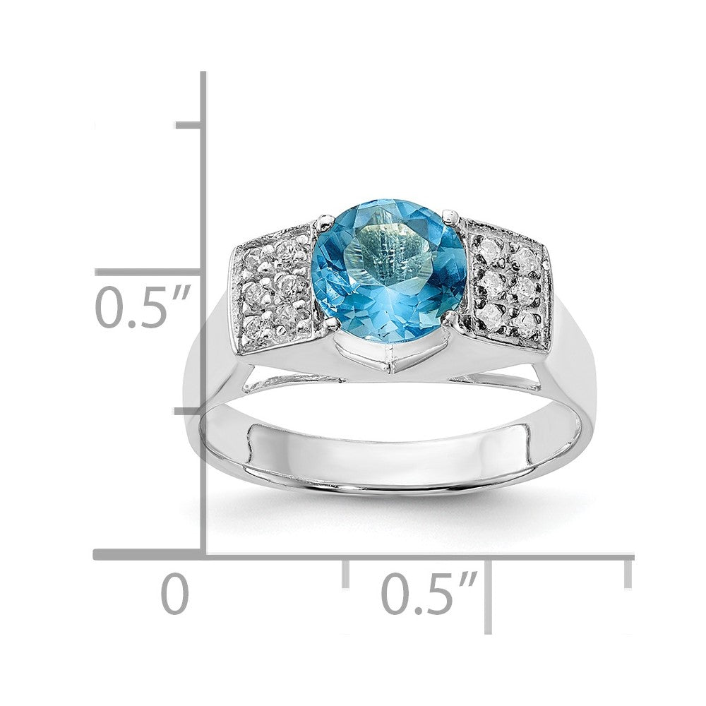 Sterling Silver Light Blue Round w/Pav‚ Sides CZ Ring