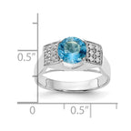 Sterling Silver Light Blue Round w/Pav‚ Sides CZ Ring