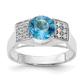 Sterling Silver Light Blue Round w/Pav‚ Sides CZ Ring