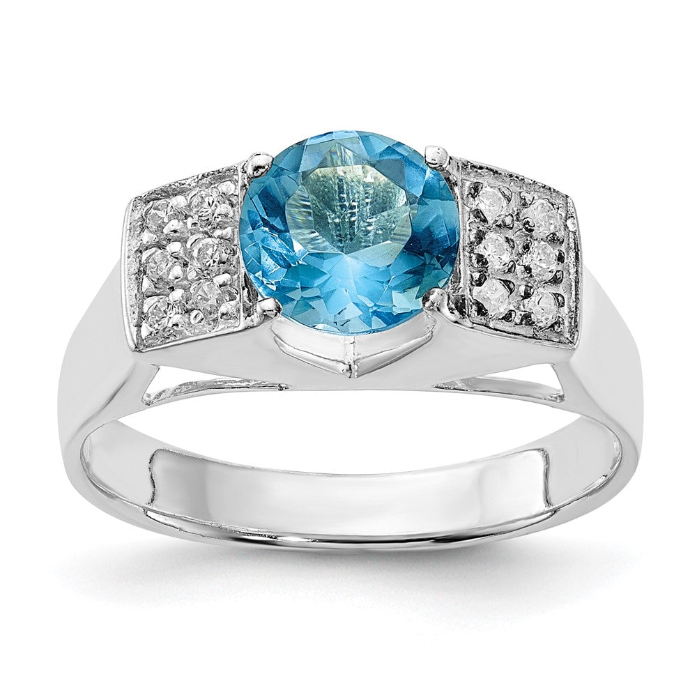 Sterling Silver Light Blue Round w/Pav‚ Sides CZ Ring