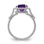 Sterling Silver Rhodium-plated Amethyst Twisted Circle Ring