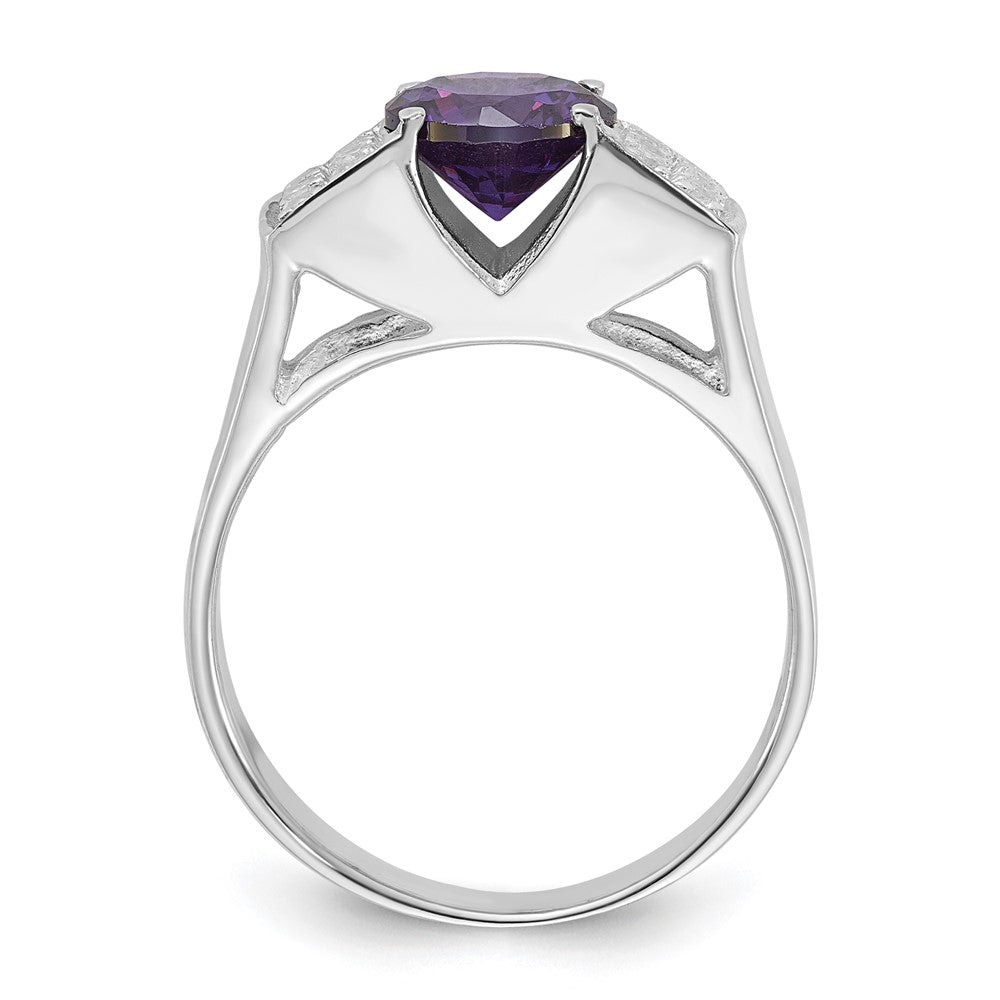 Sterling Silver Purple Round w/Pav‚ Sides CZ Ring