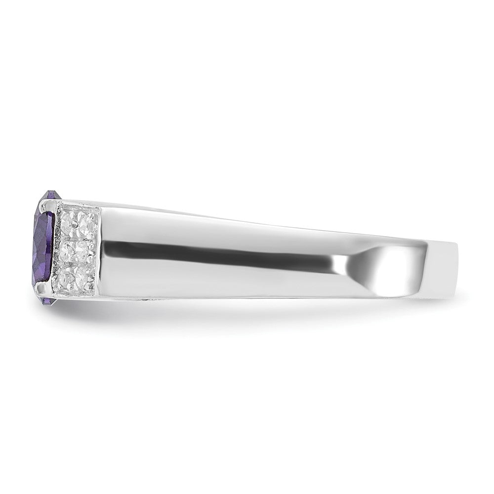 Sterling Silver Purple Round w/Pav‚ Sides CZ Ring