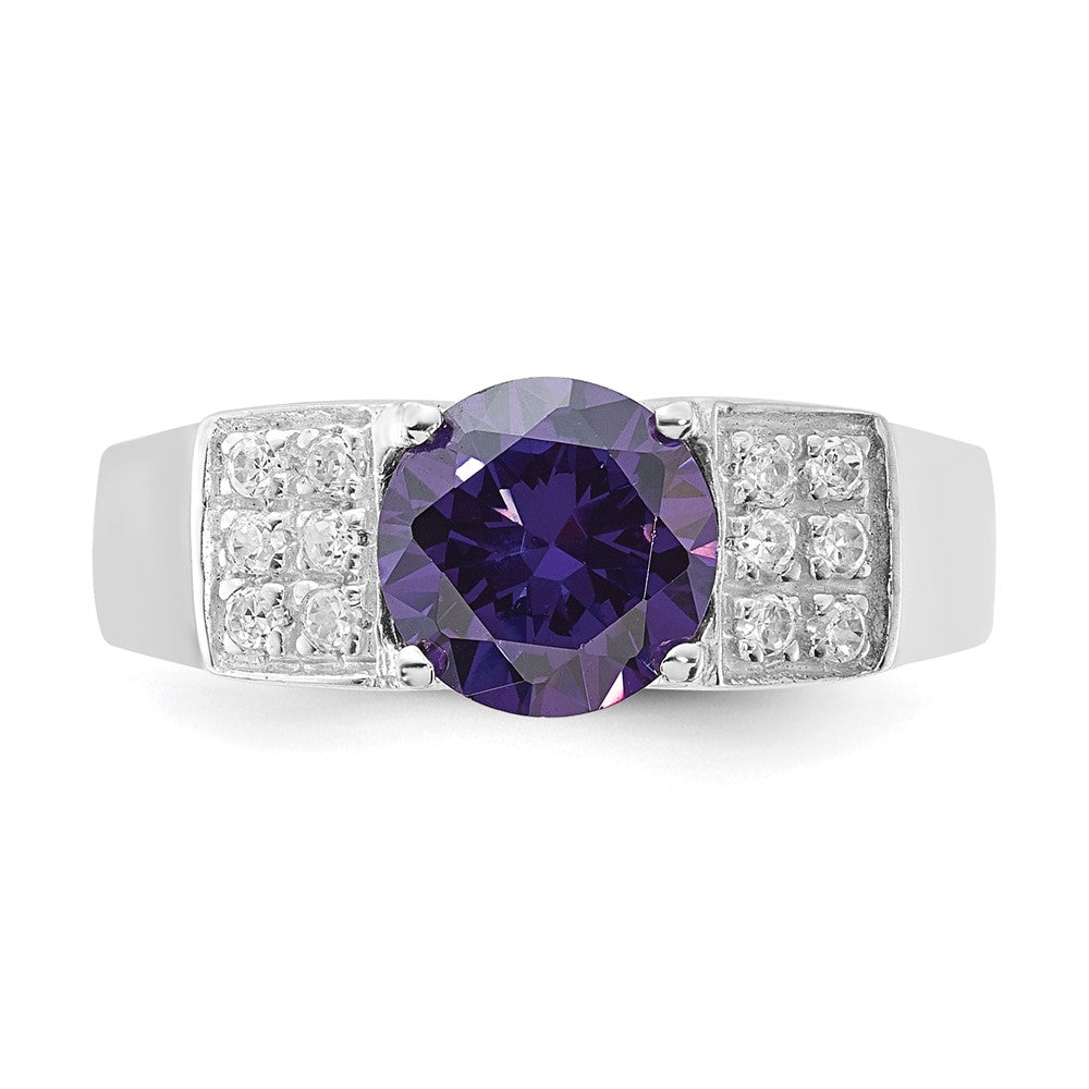 Sterling Silver Purple Round w/Pav‚ Sides CZ Ring