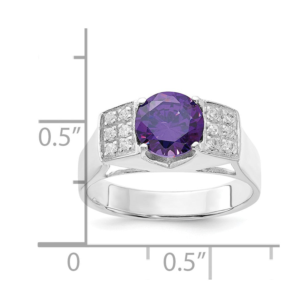 Sterling Silver Purple Round w/Pav‚ Sides CZ Ring