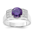 Sterling Silver Purple Round w/Pav‚ Sides CZ Ring
