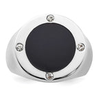Sterling Silver Rhodium Plated Black Simulated Onyx & CZ Ring