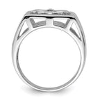 Sterling Silver Rhodium Plated CZ Fleur de lis Ring