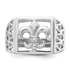 Sterling Silver Rhodium Plated CZ Fleur de lis Ring