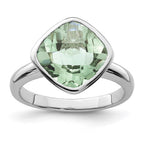 Sterling Silver Rhodium Green Quartz Ring