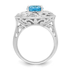 Sterling Silver Rhodium Blue Topaz and Diam. Ring