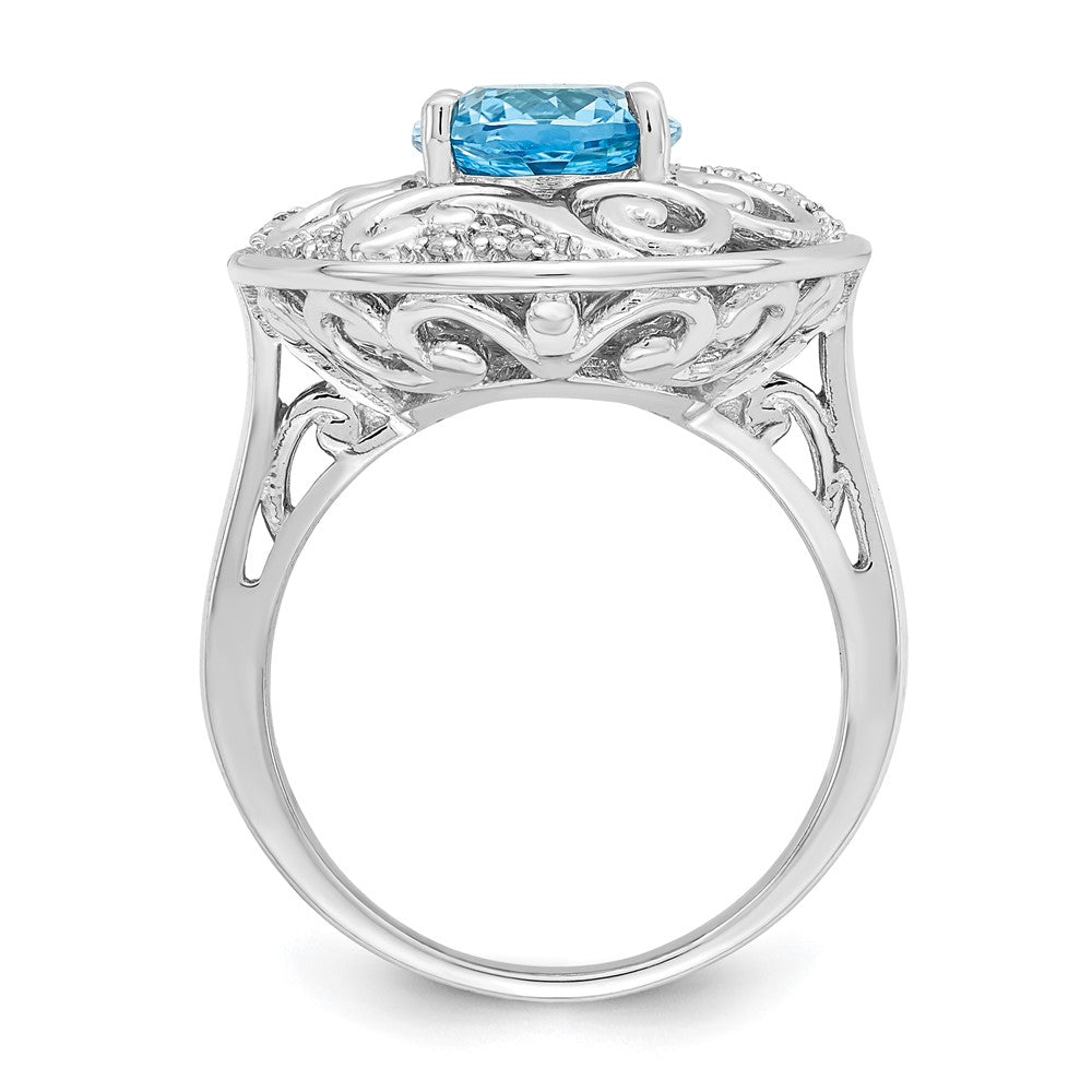 Sterling Silver Rhodium Blue Topaz and Diam. Ring