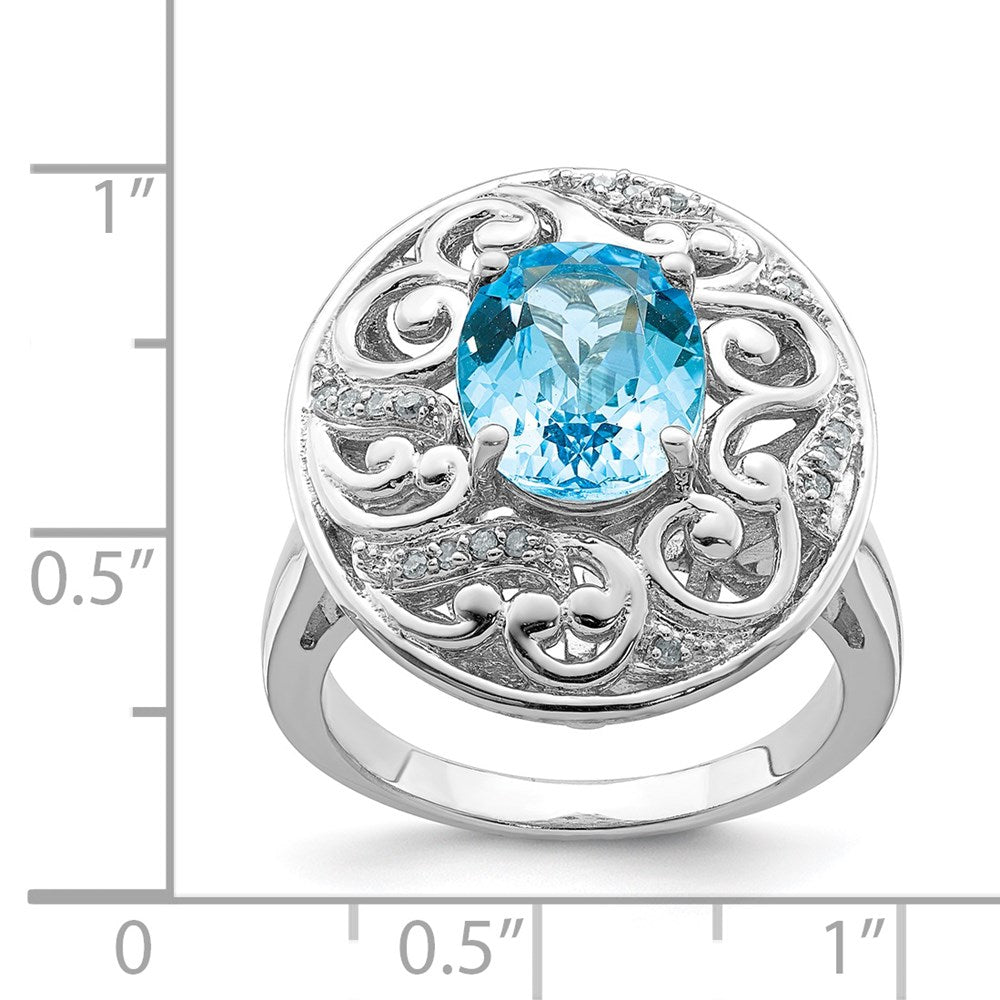 Sterling Silver Rhodium Blue Topaz and Diam. Ring