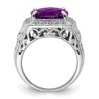 Sterling Silver Rhodium-plated Amethyst and Diamond Ring