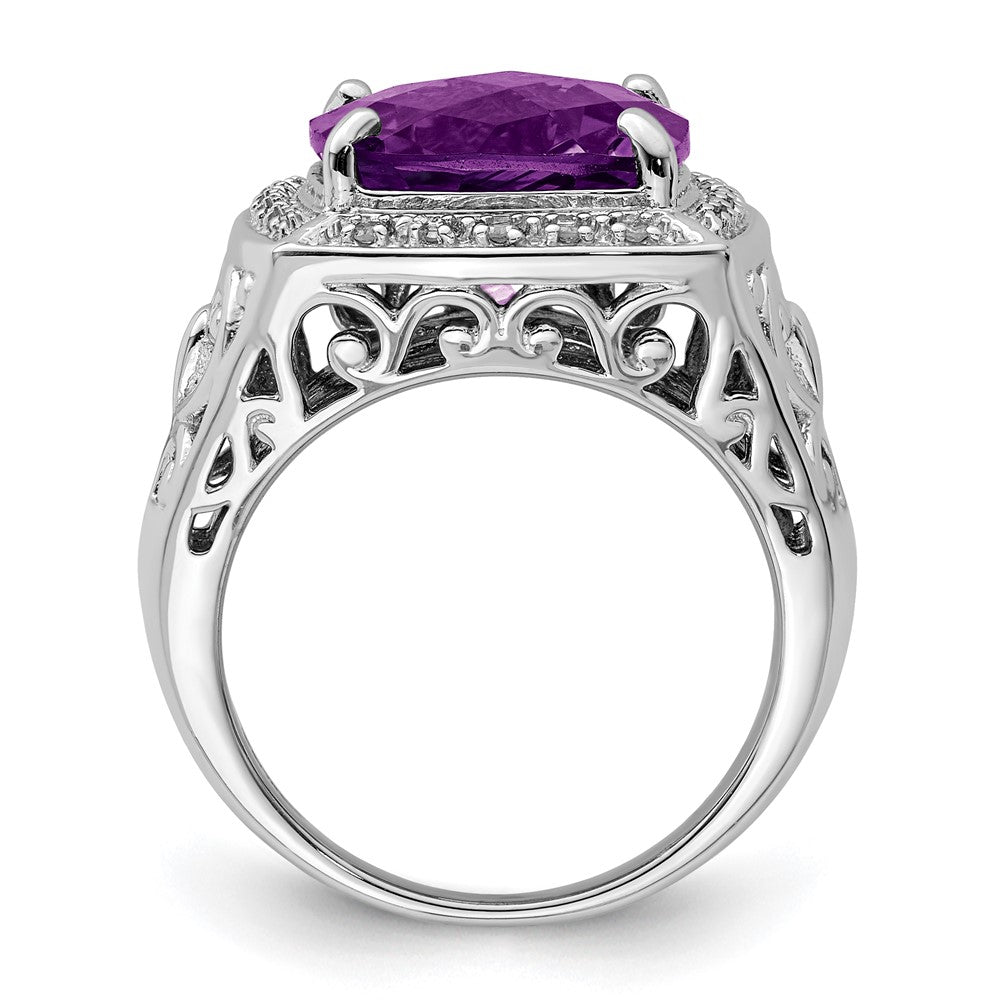 Sterling Silver Rhodium-plated Amethyst and Diamond Ring