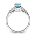 Sterling Silver Rhodium Plated Diamond & Light Swiss Blue Topaz Ring