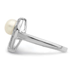 Sterling Silver Rhodium Plated Diamond and FW Cultured Pearl Ring