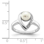 Sterling Silver Rhodium Plated Diamond and FW Cultured Pearl Ring