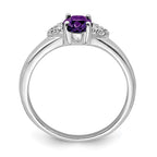 Sterling Silver Rhodium Plated Diamond and Amethyst Ring
