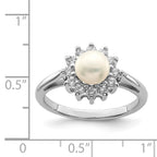 Sterling Silver Rhodium Plated CZ and FW Cultured Pearl Ring