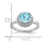 Sterling Silver Rhodium Plated Diamond & Light Swiss Blue Topaz Ring