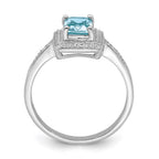 Sterling Silver Rhodium Plated Diamond & Light Swiss Blue Topaz Ring