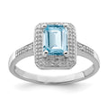 Sterling Silver Rhodium Plated Diamond & Light Swiss Blue Topaz Ring