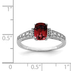 Sterling Silver Rhodium Plated Diamond and Garnet Cushion Ring