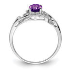 Sterling Silver Rhodium Plated Diamond and Amethyst Oval Ring