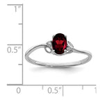 Sterling Silver Rhodium Plated Diamond and Garnet Oval Ring