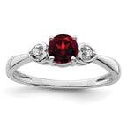 Sterling Silver Rhodium Plated Diamond and Garnet Ring