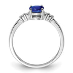 Sterling Silver Rhodium Plated Diamond & Sapphire Oval Ring
