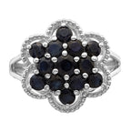 Sterling Silver Rhodium-plated Sapphire Flower Ring