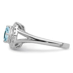 Sterling Silver Rhodium Aquamarine Square Ring
