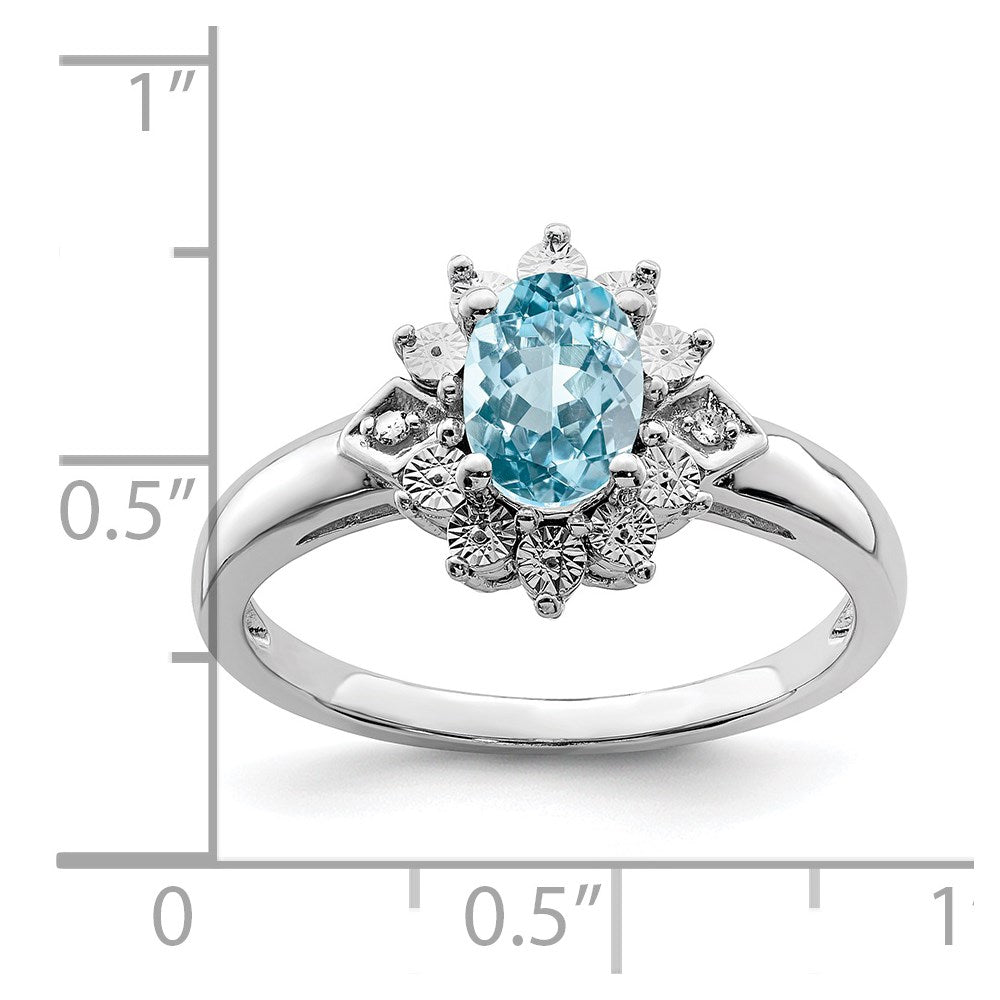 Sterling Silver Rhodium Diam. & Light Blue Topaz Ring