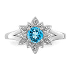 Sterling Silver Rhodium Diam. & Light Blue Topaz Ring