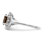 Sterling Silver Rhodium Diam. & Smoky Quartz Ring