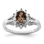 Sterling Silver Rhodium Diam. & Smoky Quartz Ring