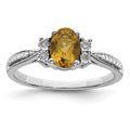 Sterling Silver Rhodium Diam. & Whiskey Quartz Ring