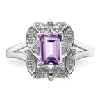 Sterling Silver Rhodium Diam. & Pink Quartz Ring