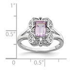 Sterling Silver Rhodium Diam. & Pink Quartz Ring