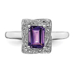 Sterling Silver Rhodium-plated Diamond & Amethyst Ring