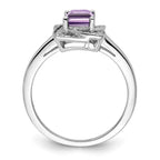 Sterling Silver Rhodium Diam. & Pink Quartz Ring