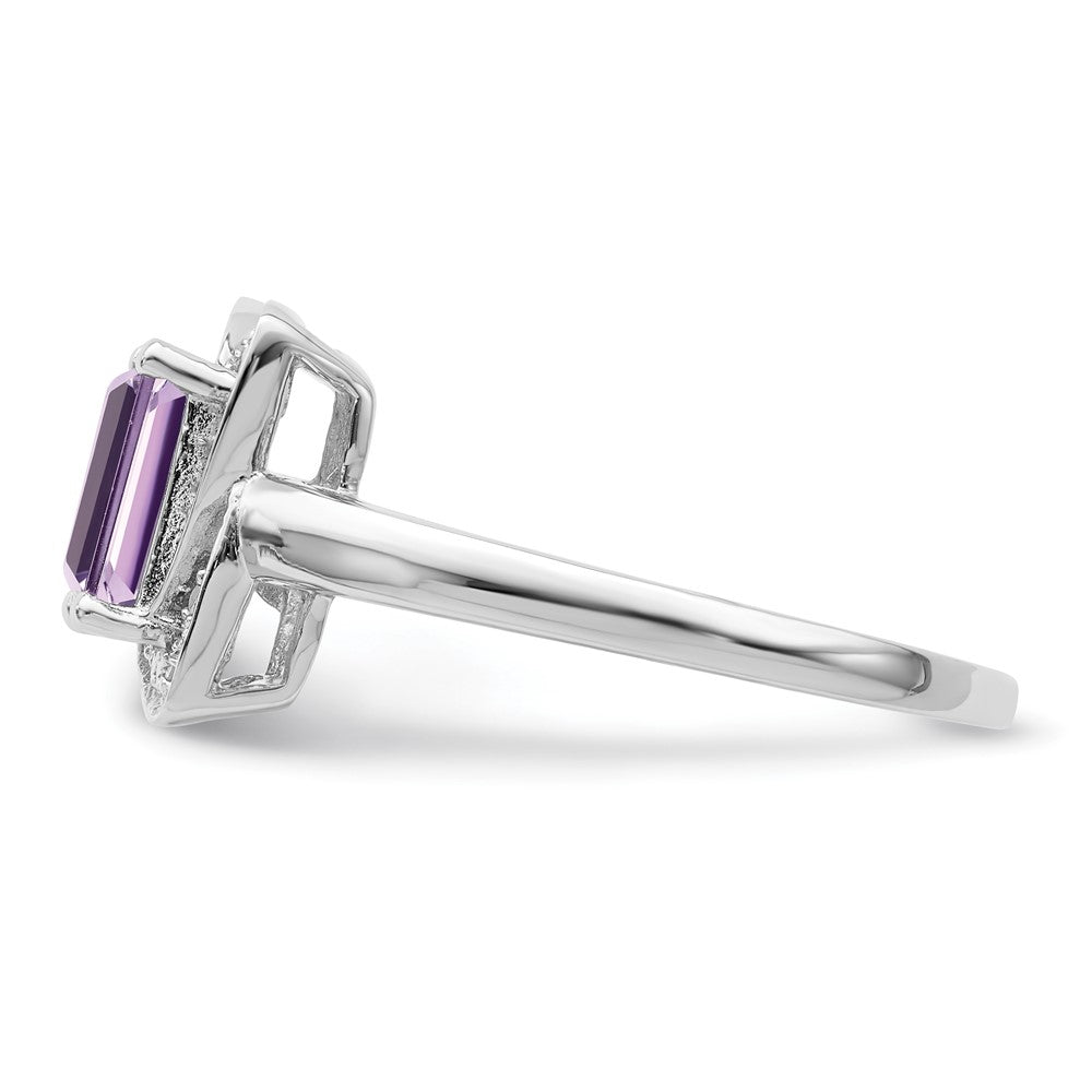 Sterling Silver Rhodium Diam. & Pink Quartz Ring
