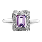Sterling Silver Rhodium Diam. & Pink Quartz Ring